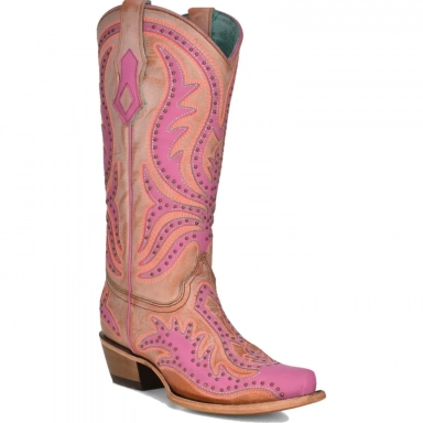 Corral Womens Pink Overlay Fluorescent Embroidery Studs Neon Black