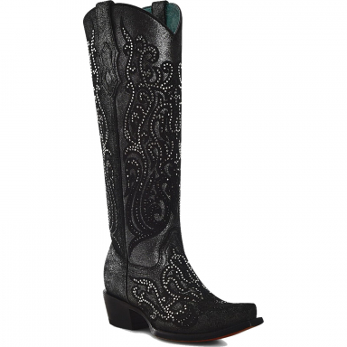 Corral Womens Black Overlay Crystals Tall Top Boot