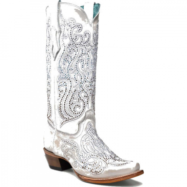 Corral Womens White Embroidery Crystals Boot C4103