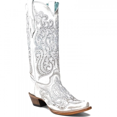 Corral Womens White Embroidery Crystals Boot