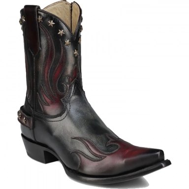 Corral Mens Black-Red Overlay Embroidery Studs Wing Tip Boot