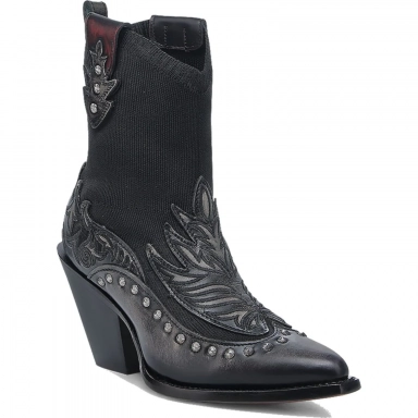 Corral Womens Black Elastic Overlay Embroidery Studs Snip Toe Boot