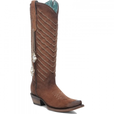 Corral Womens Honey Embroidery Shell Hanging Chain Tall Top Boot