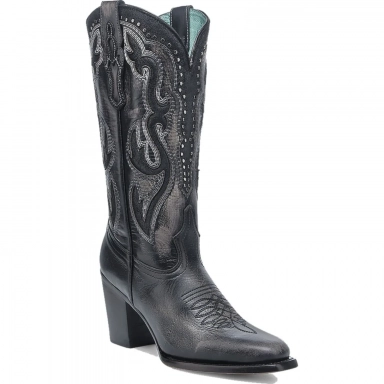 Corral Womens Distressed Black Inlay Embroidery Studs Narrow Toe Boot