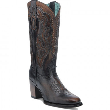 Corral Womens Black-Honey Inlay Embroidery Studs Narrow Toe Boot