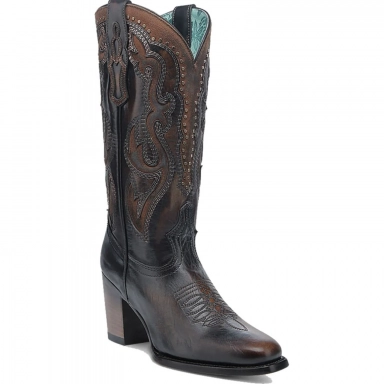 Corral Womens Black-Honey Inlay Embroidery Studs Narrow Toe Boot