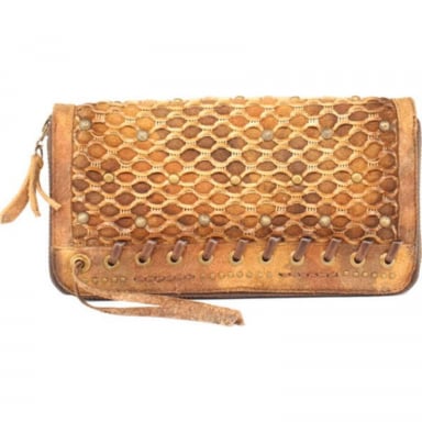 Corral Womens Studs And Woven Camel Chocolate Wallet D1151