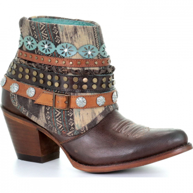 Corral Womens Brown Studded And Woven Harness Ankle Western Boot E1387