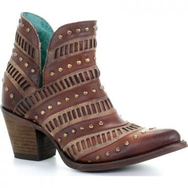 Corral Womens Brown Inlay And Studs Ankle Boot E1422