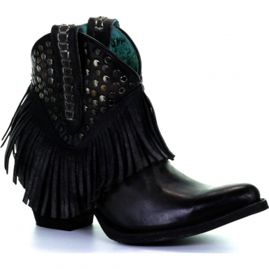 Corral Womens Black Studs And Fringe Ankle Boot E1435