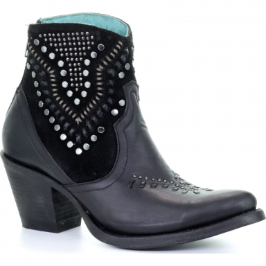 Corral Womens Black Studs And Woven Ankle Boot E1452