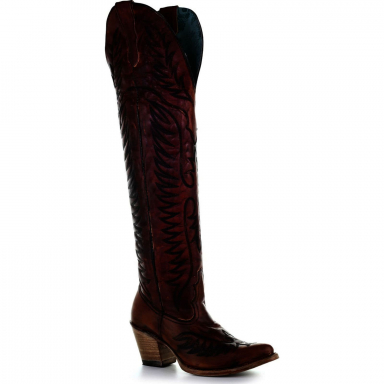 Corral Womens Cognac Embroidery Tall Top Cowgirl Boot E1507