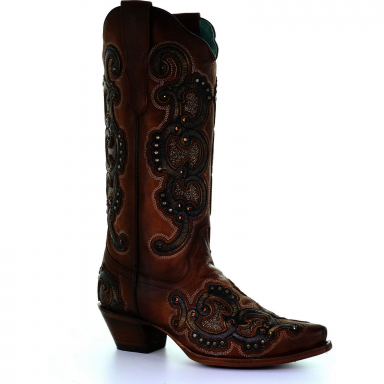 Corral Womens Honey Overlay Embroidery Studs Cowgirl Boot E1508