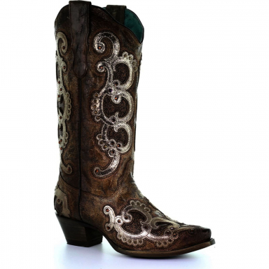 Corral Womens Brown Grey Overlay Embroidery Studs Cowgirl Boot E1509