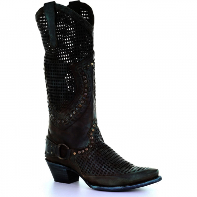 Corral Womens Brown Zipper Cutout Studs Harness Cowgirl Boot E1530