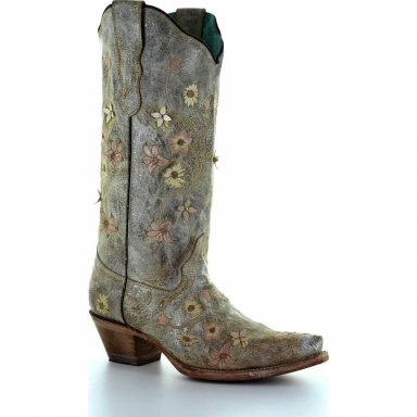 Corral Womens Pearl Floral Embroidery Cowgirl Boot E1536