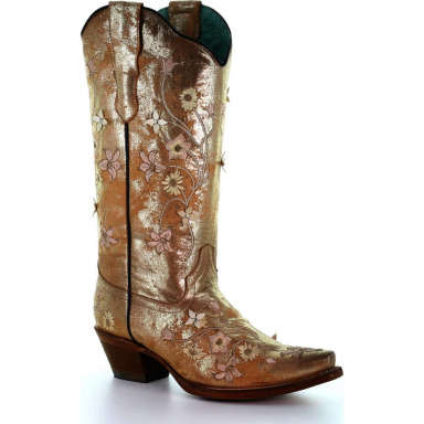 Corral Womens Golden Floral Embroidery Cowgirl Boot E1537