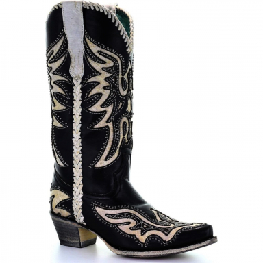 Corral Womens Black White Inlay Studs Woven Cowgirl Boot E1543