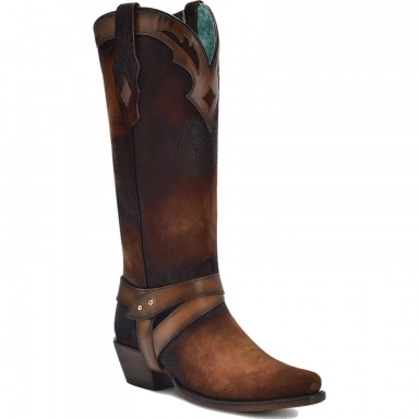 Corral Womens Dark Brown Lamb Embroidery Harness Overlay Boot