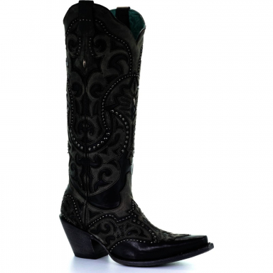 Corral Womens Black Grey Laser Embroidery Cowgirl Boot G1443