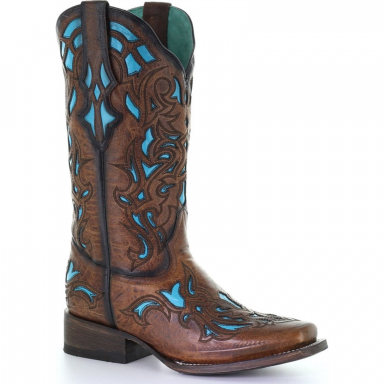 Corral Womens Brown Blue Inlay Cowgirl Boot G1485