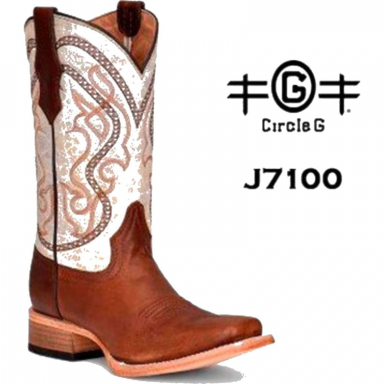 Corral CircleG Teens Brown-Bone Embroidery Square Toe Boot J7100