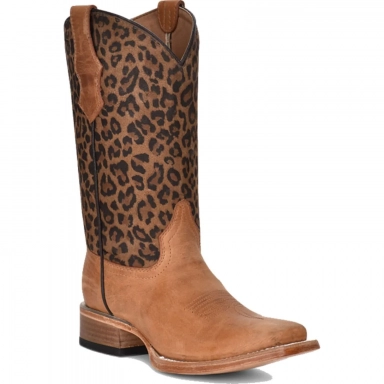 Corral Teens CircleG Honey Leopard Print Shaft Square Toe Boot