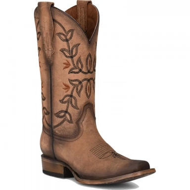 Corral Womens CircleG Brown Flowered Embroidery Square Toe Boot