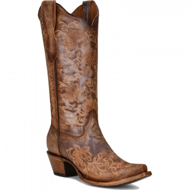Corral Womens CircleG Brown Embroidery Snip Toe Boot
