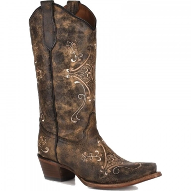 Corral Womens CircleG Black Crackle-Bone Embroidery Boot