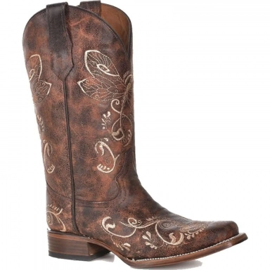 Corral Womens CircleG Distressed Brown-Bone Dragonfly Embroidery