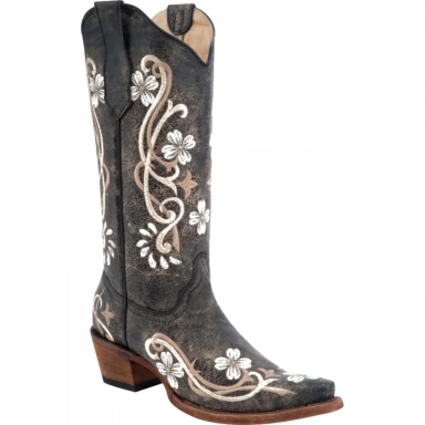 Corral Womens CircleG Black Multi Color Floral Embroidery Boot