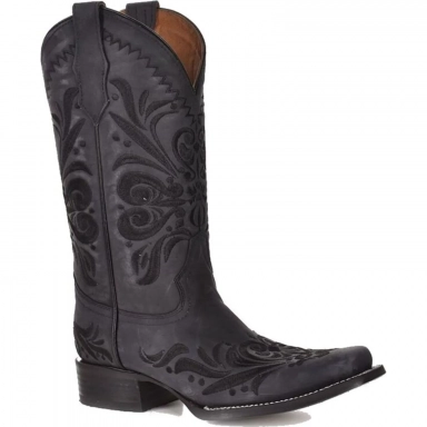 Corral Womens CircleG Black Embroidery Square Toe Boot