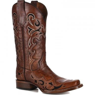 Corral Womens CircleG Brown-Black Embroidery Square Toe Boot