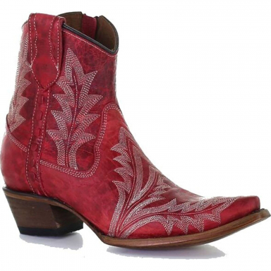 Corral CircleG Womens Red Embroidery Zipper Ankle Boot