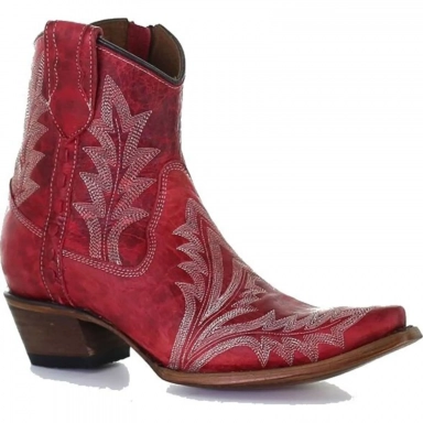 Corral Womens CircleG Red Embroidery Zipper Ankle Boot
