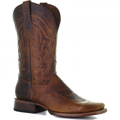Corral Mens CircleG Brown Embroidery Wide Square Toe Boot