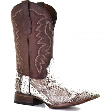 Corral Mens CircleG Natural-Brown Python Embroidery Square Toe Boot