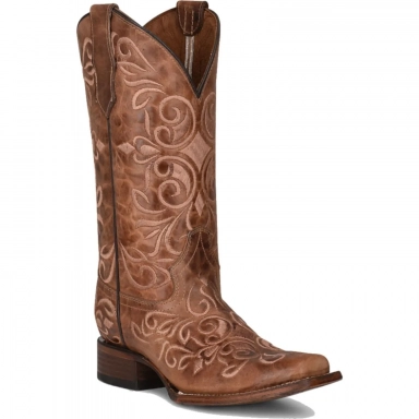 Corral Womens CircleG Honey Embroidery Square Toe Boot