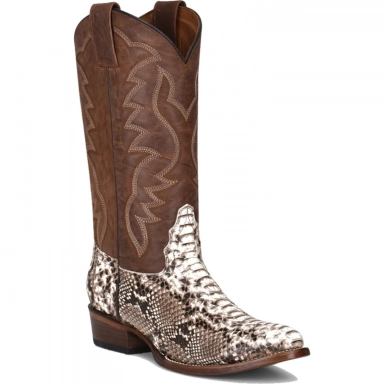 Corral Mens CircleG Natural-Brown Python Embroidery Round Toe Boot