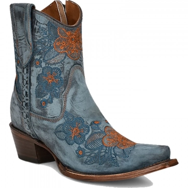 Corral Womens CircleG Blue Jean Flowered Embroidery Ankle Boot