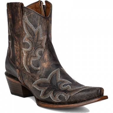 Corral CircleG Womens Black-Brown Embroidery Zipper Ankle Boot