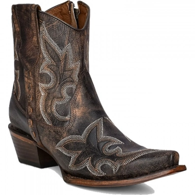 Corral Womens CircleG Black-Brown Embroidery Zipper Ankle Boot