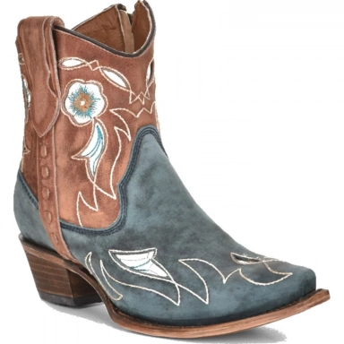 Corral Womens CircleG Blue-Shedron Inlay Floral Embroidery Ankle Boot