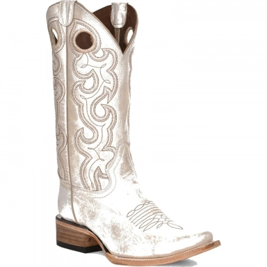 Corral Womens CircleG Pearl Cutout Embroidery Square Toe Boot