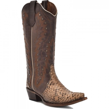 Corral Womens CircleG Brown-Chocolate Python Embroidery Studs Boot