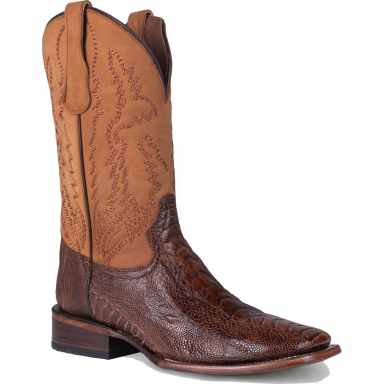 Corral CircleG Mens Brass-Yellow Ostrich Leg Embroidery Wide Square Toe Boot L6059