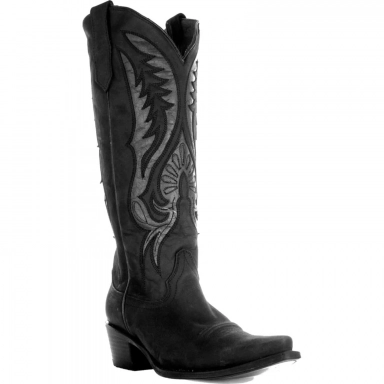 Corral Womens CircleG Black Inlay Embroidery Tall Top Boot