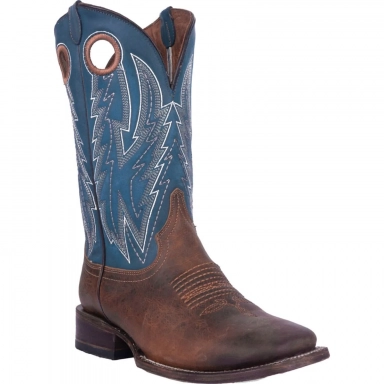Corral Mens CircleG Chocolate-Blue Embroidery Pull Holes Wide Square