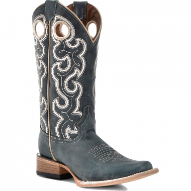 Corral CircleG Womens Blue Embroidery Cut Out Square Toe Boot